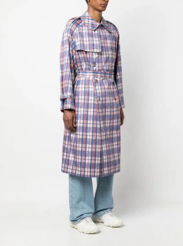 Trench Coat dengan Motif Check